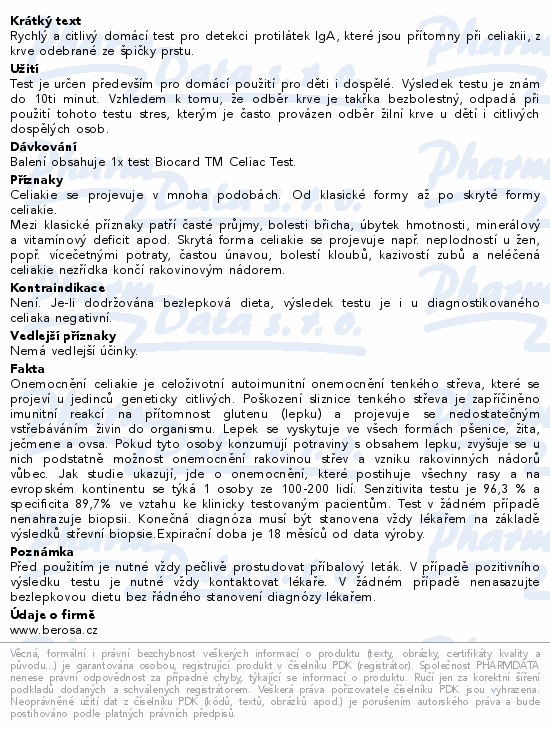 Informace o produktu:<br> Biocard TM Celiac test