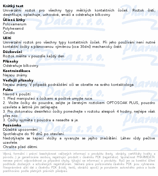 Informace o produktu:<br> Optosoak Plus 250ml