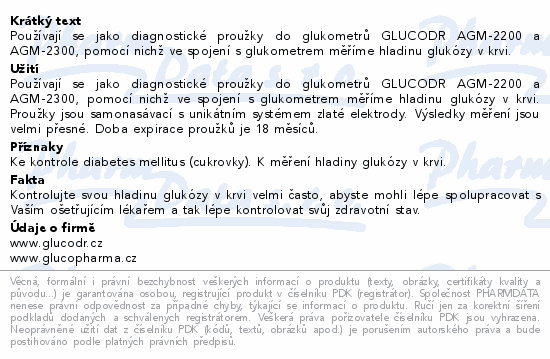 Informace o produktu:<br> Proužky diagnostické GLUCODR 50ks