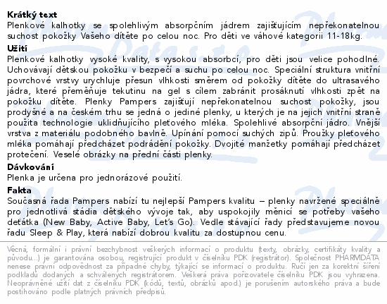 Informace o produktu:<br> Pampers Sleep&Play 5 Junior 42ks