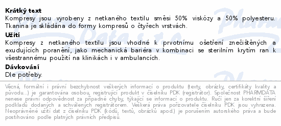 Informace o produktu:<br> Kompres z netkaného textilu 10x10cm nesteri.100ks