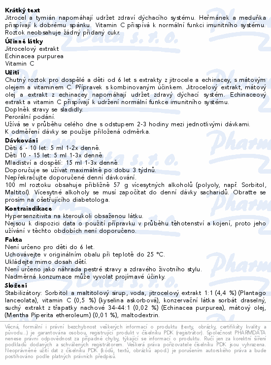 Informace o produktu:<br> Mucoplant Jitrocelový roztok bez cukru 250ml