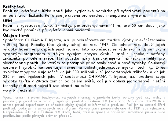 Informace o produktu:<br> Papír na vyšetř.lůžko 2-vrstvý perforovaný š.50cm