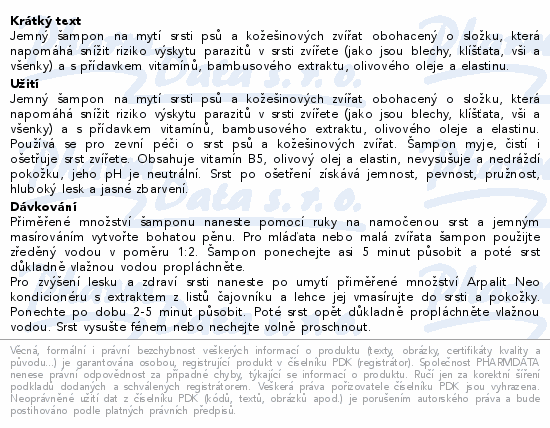 Informace o produktu:<br> Arpalit NEO šampon antiparazit.bambus.extr.250ml