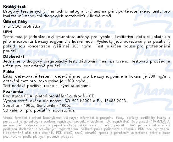 Informace o produktu:<br> Drogový test COC Instant-View 1 ks