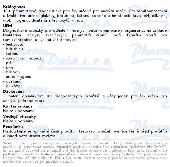 Informace o produktu:<br> Proužky diagnost. Multi 10 UrineScreen 100ks