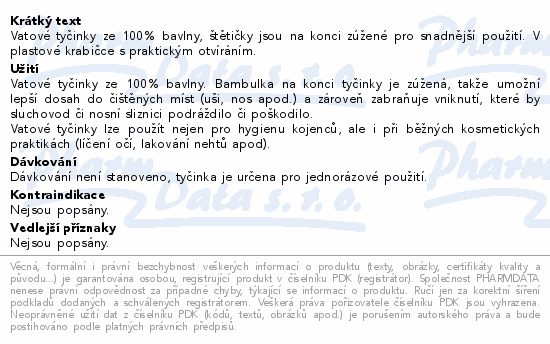 Informace o produktu:<br> Vatové tyčinky Baby Protector 56ks
