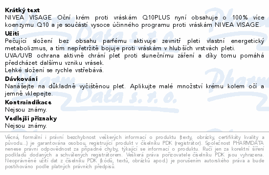 Informace o produktu:<br> NIVEA Visage Q10 oční krém 15 ml