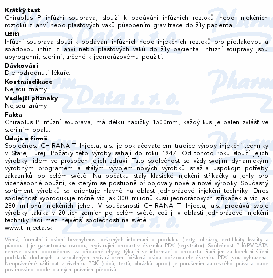 Informace o produktu:<br> CHIRAPLUS P infúzní souprava (set)