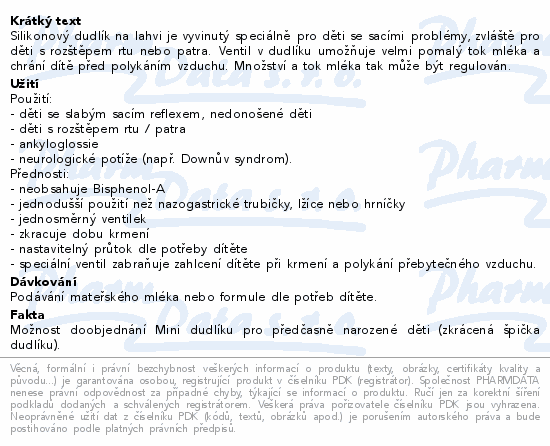 Informace o produktu:<br> MEDELA SpecialNeeds láhev pro děti s rozštěp.150ml