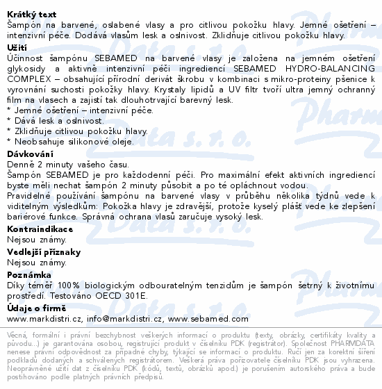 Informace o produktu:<br> SEBAMED Šampon pro barvené vlasy 200ml