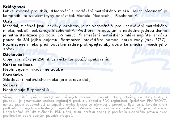 Informace o produktu:<br> Medela sada lahviček na uskladnění mléka 250ml 2ks