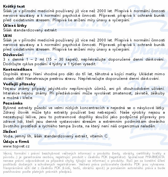 Informace o produktu:<br> TOPVET Šišák extrakt 100ml
