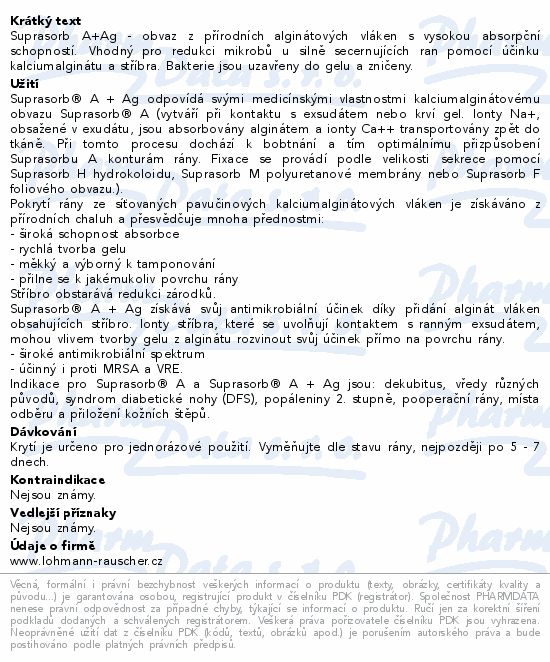 Informace o produktu:<br> Krytí Suprasorb A+Ag 5x5cm sterilní 10ks