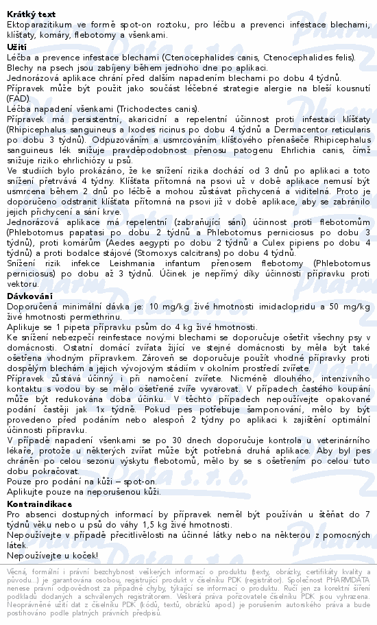 Informace o produktu:<br> Advantix pro psy do 4kg spot-on 4x0.4ml