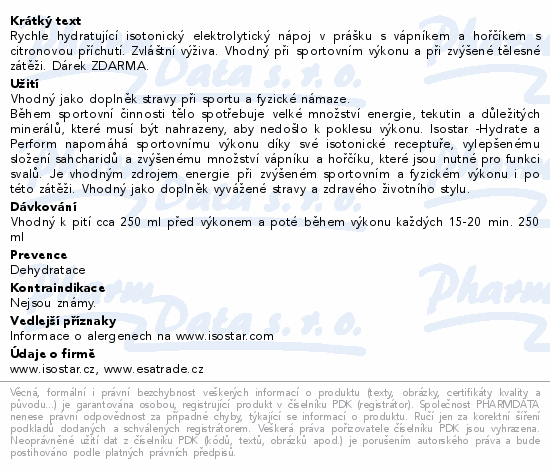 Informace o produktu:<br> ISOSTAR H&P prášek 400g lemon + DÁREK ZDARMA
