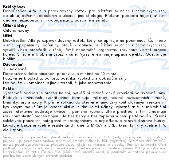 Informace o produktu:<br> DebriEcaSan Alfa roztok s rozprašovačem 500ml