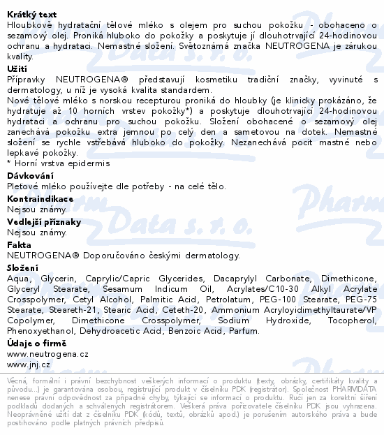 Informace o produktu:<br> Neutrogena NR hlou.hydr.těl.mléko s olejem 400ml