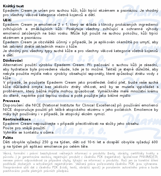 Informace o produktu:<br> Epaderm Cream 500 g