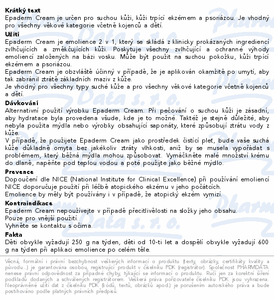 Informace o produktu:<br> Epaderm Cream 50g
