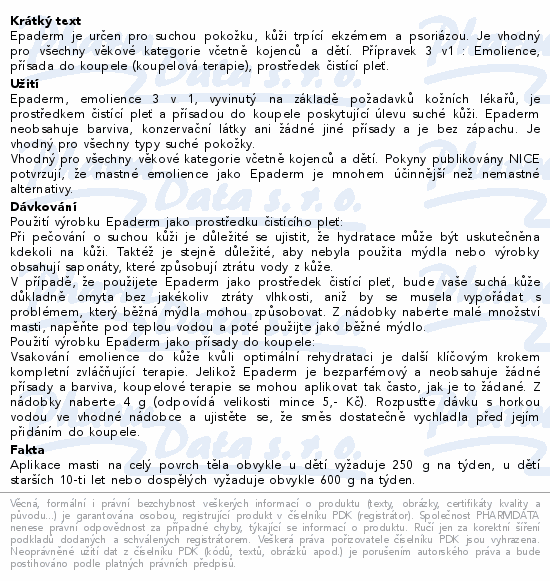 Informace o produktu:<br> Epaderm ointment 125 g