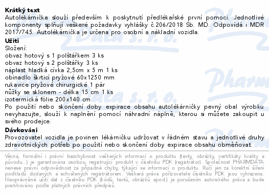 Informace o produktu:<br> Autolékárnička plastová bílá 341/2014 AGBA