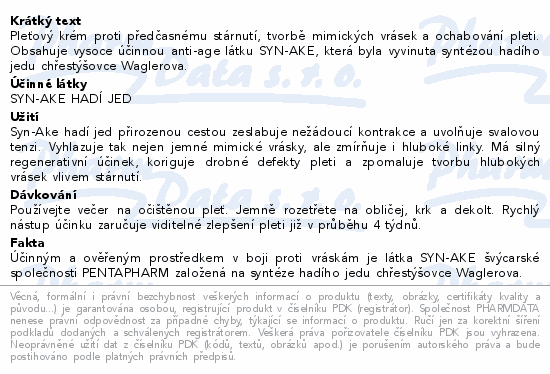 Informace o produktu:<br> Serpensderm pleťový krém s hadím jedem 50ml