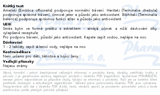 Informace o produktu:<br> Triphala podpora trávení a detoxikace tbl.60