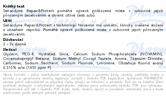 Informace o produktu:<br> Sensodyne Repair&Protect ZP 75ml