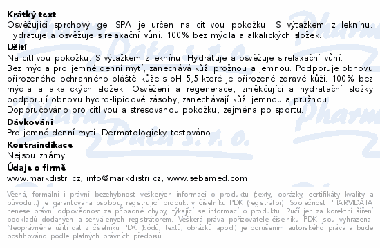 Informace o produktu:<br> SEBAMED Sprchový gel Spa 200ml