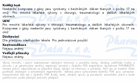 Informace o produktu:<br> Matocomp komprese z gázy 5x5cm 100ks
