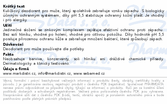 Informace o produktu:<br> SEBAMED Roll-on balzám pro muže 50ml