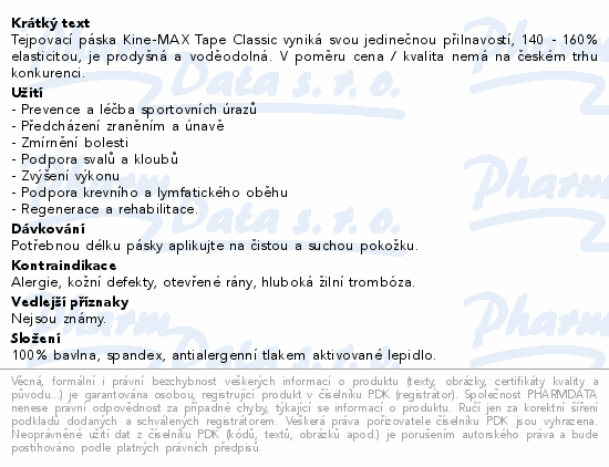 Informace o produktu:<br> KineMAX Classic kinesiology tape modrá 5cmx5m