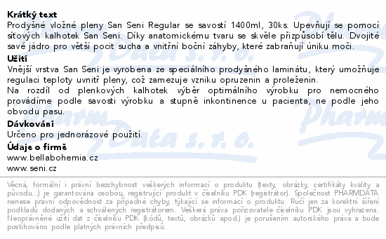 Informace o produktu:<br> Seni San Regular inkont. vložná plena 30 ks