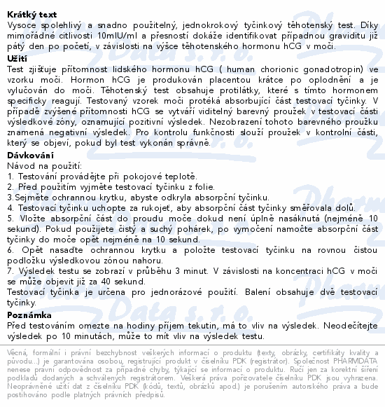 Informace o produktu:<br> Těhotenský test Top Test baby tyčinka 2ks