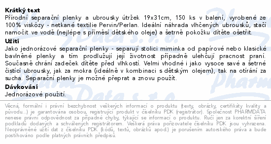 Informace o produktu:<br> PUERO dětské separační plenky a ubrousky 150ks