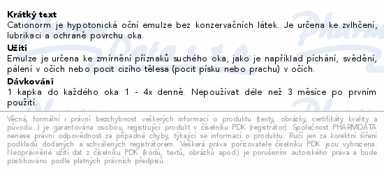 Informace o produktu:<br> Cationorm oční emulze 10ml
