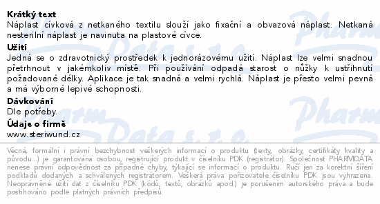 Informace o produktu:<br> Náplast cívka textilní 2.5cmx5m nest. Steriwund