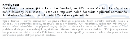 Informace o produktu:<br> HD Kolekce hořkých čokolád plech 120g