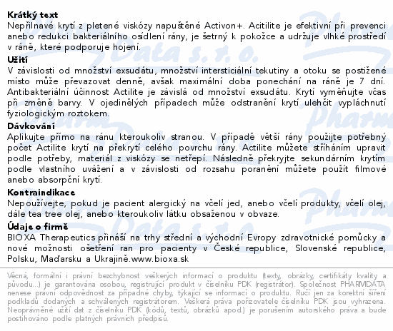 Informace o produktu:<br> Actilite 10x10cm krytí antimikrob.s medem 10ks