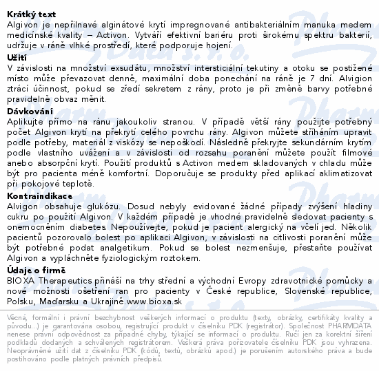 Informace o produktu:<br> Algivon 10x10cm krytí alginát.antimikrob. 5ks