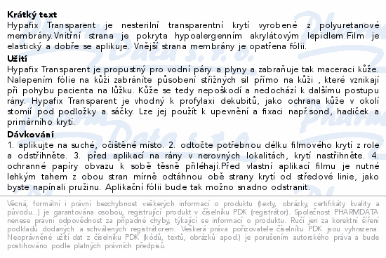 Informace o produktu:<br> Hypafix Transparent 5cmx10m fóliové krytí role 1ks