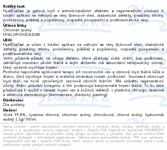 Informace o produktu:<br> HyalEcaSan 120g