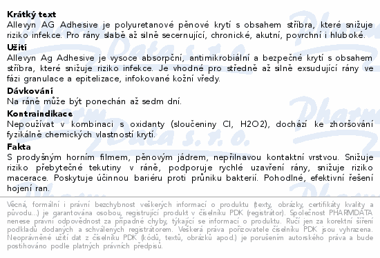 Informace o produktu:<br> Allevyn Ag Non Adhesive krytí pěnové 10x10cm 10ks