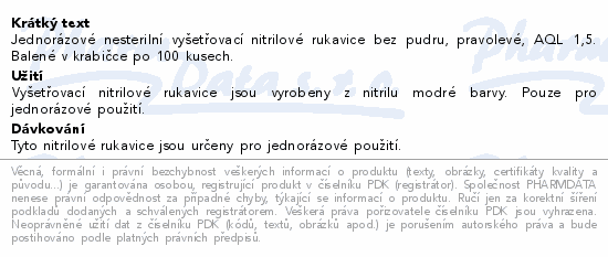 Informace o produktu:<br> Rukavice nitrilové U-R vel.M bezprašné 100ks