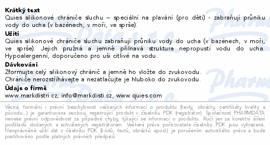 Informace o produktu:<br> Quies silik.chrániče sluchu pro děti 3páry-plavání