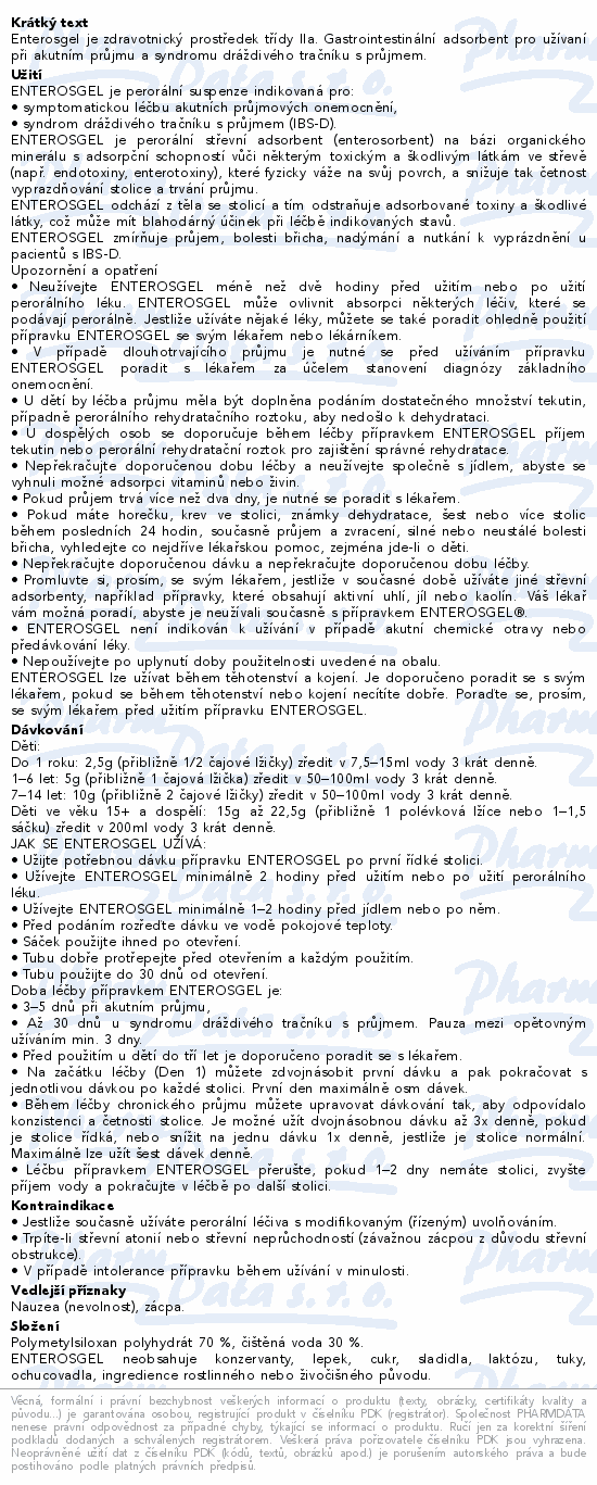 Informace o produktu:<br> Enterosgel suspenze pro vnitřní užití sáčky 10x15g