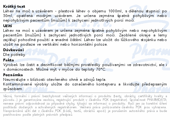 Informace o produktu:<br> Láhev na moč s uzávěrem v PE sáčku