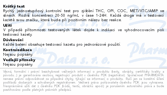 Informace o produktu:<br> Test na 6 drog ze slin THC OPI COC MET/XTC/AMP