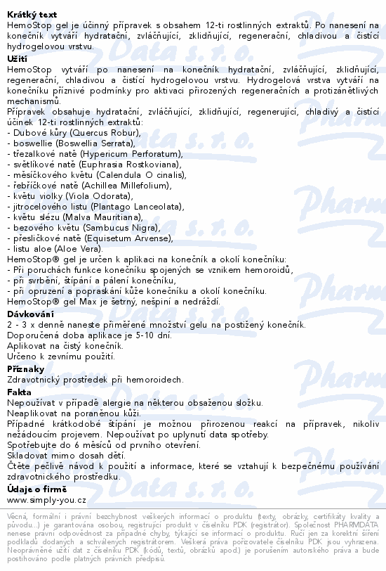 Informace o produktu:<br> HemoStop Gel Max Da Vinci Academia 75ml